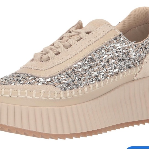Dolce Vita Tan and Silver Platform Sneakers with Glitter Accents - Picture 1 of 6